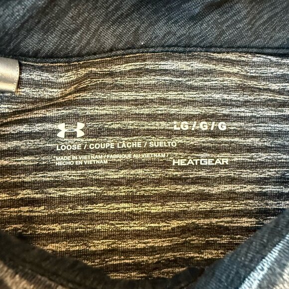 Under Armour Polo Shirt Mens Large Loose Fit HeatGear Gray Striped - Picture 5 of 5